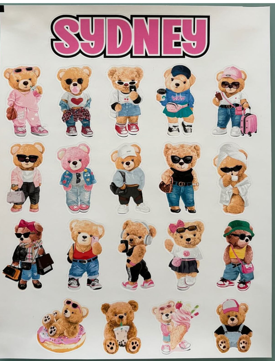 Bear Removable Decal Sticker Sheet