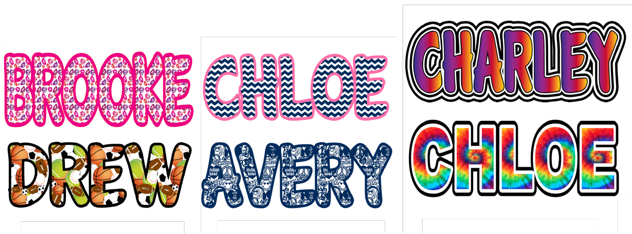 BUBBLE NAMEPLATES (8-10” Wide)