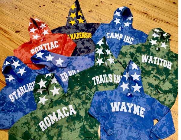 Camp Stars All Around Bleached Hoodie-Cut Raw Edges,Thumb Holes And V Cut Neck